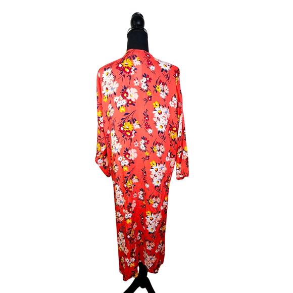 New LOFT Duster Wrap Kimono Red Floral Lightweight Summer Layering M/L Boho - Picture 6 of 11